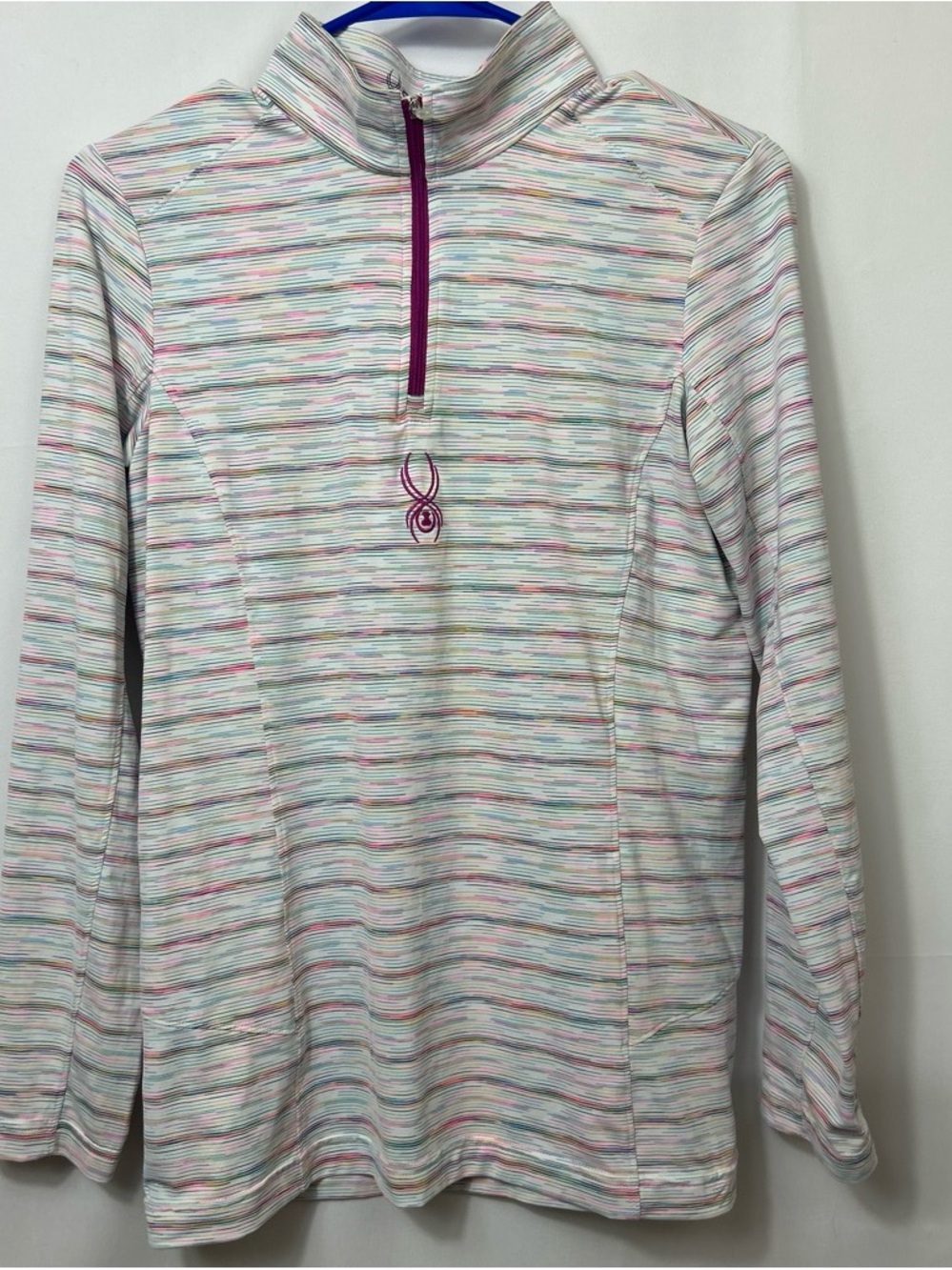 Spyder Women's  Bocca Multi Color Striped T-Neck Quarter -Zip Top XL